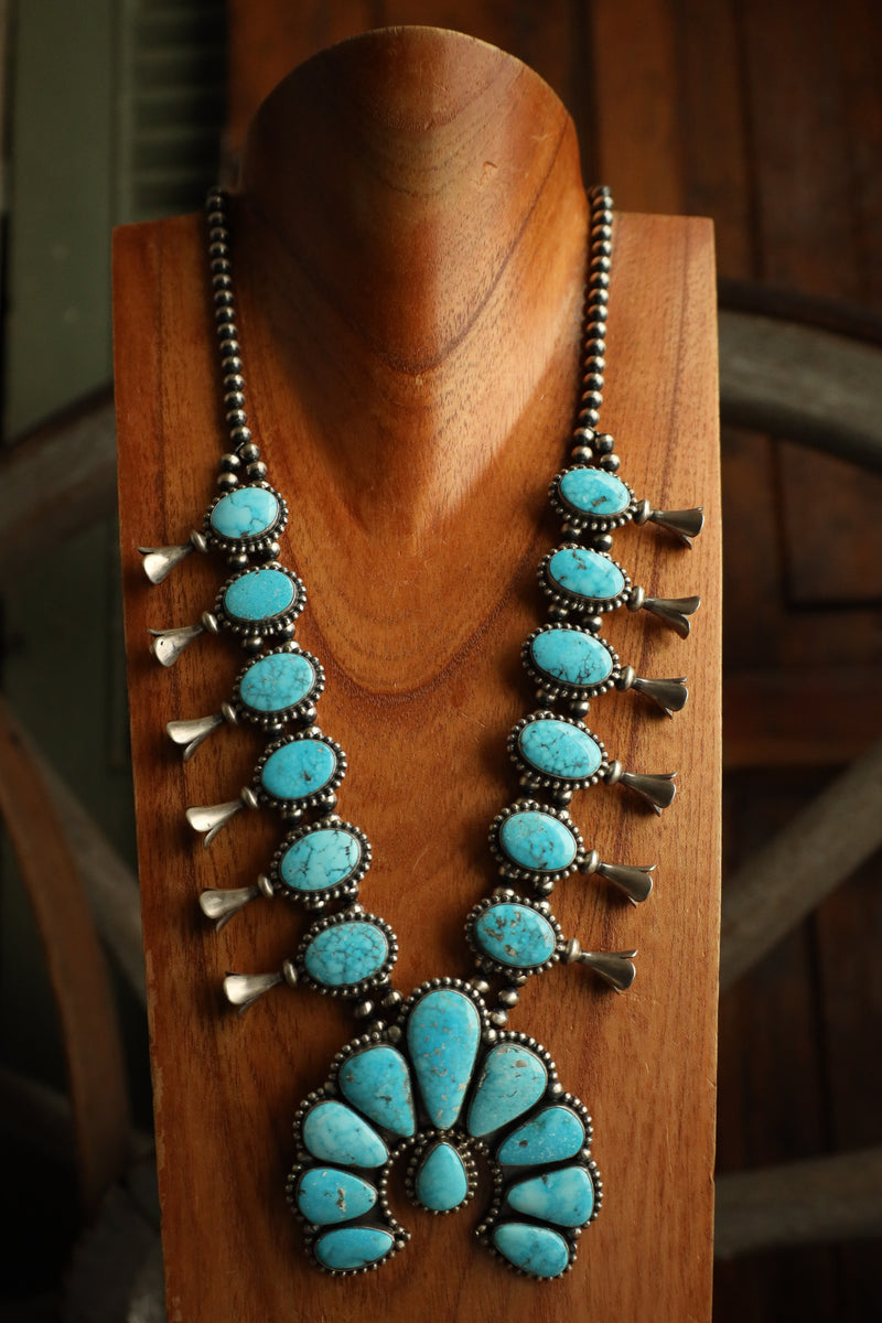 Turquoise Naja & Blossoms Necklace and Earring Set