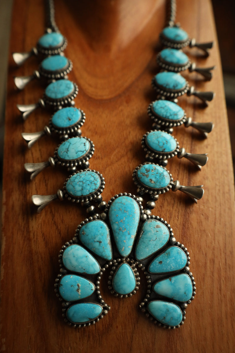 Turquoise Naja & Blossoms Necklace and Earring Set