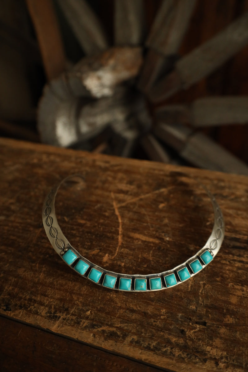 11 Turquoise Squares Collar Necklace