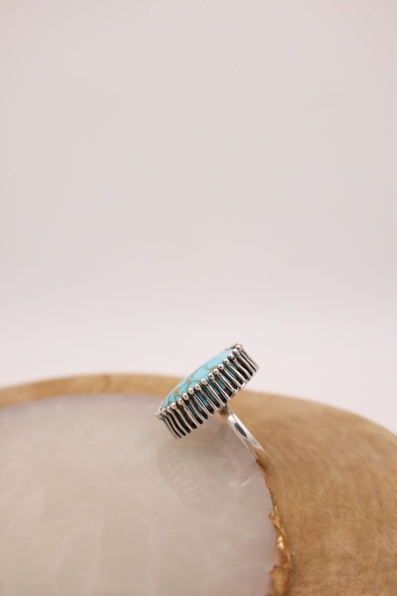 Turquoise Oval Sticks Setting Nomad Ring- Size 7.75