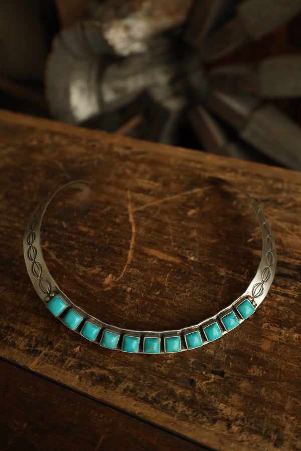 11 Turquoise Squares Collar Necklace