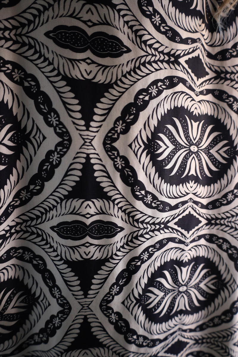 Close-up of black and white geometric patterned fabric