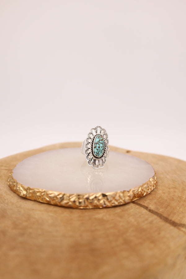 SMALL TURQUOISE OVAL SADDLE RING- SIZE ADJUSTABLE