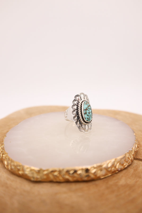 SMALL TURQUOISE OVAL SADDLE RING- SIZE ADJUSTABLE