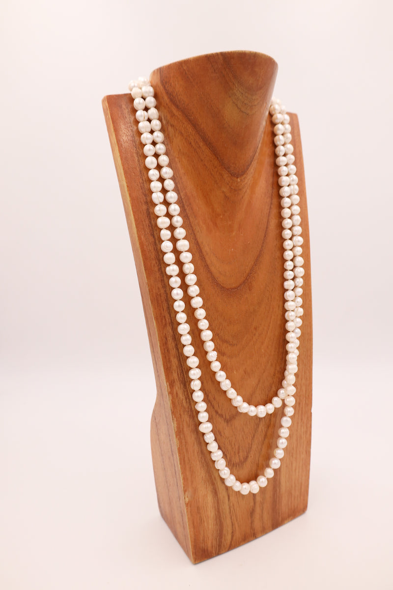 60" White Pearls Necklace 