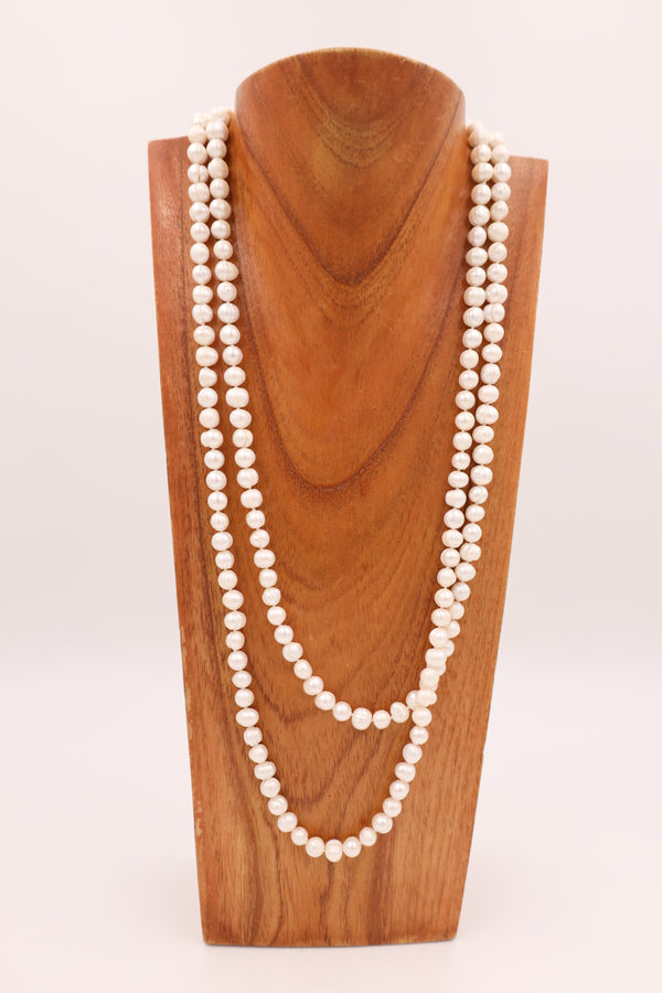 60" White Pearls Necklace 
