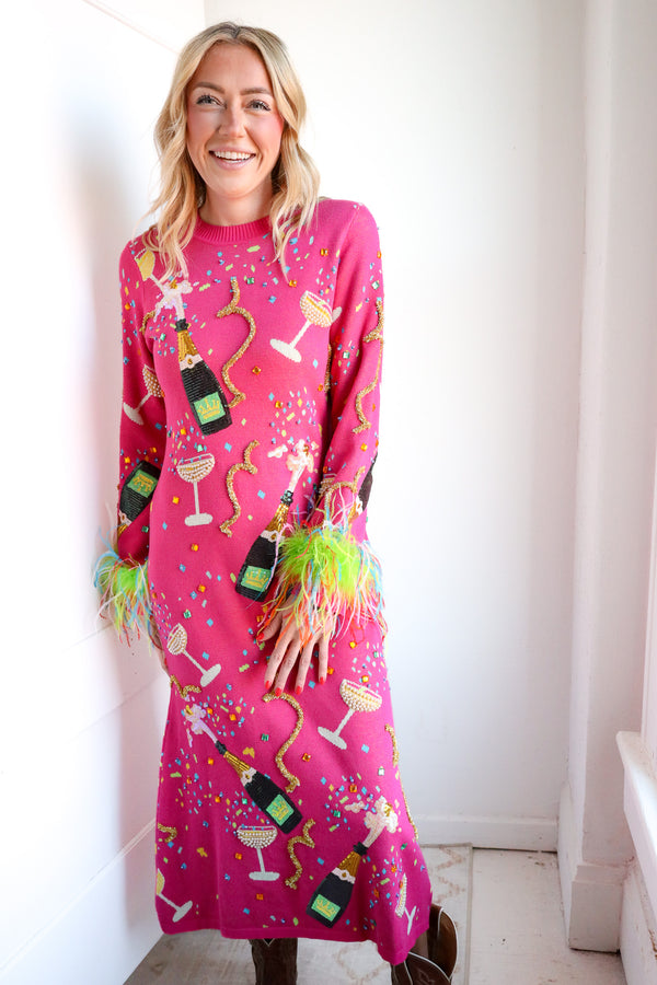 Queen Of Sparkles Champagne Feather Sleeve Dress 