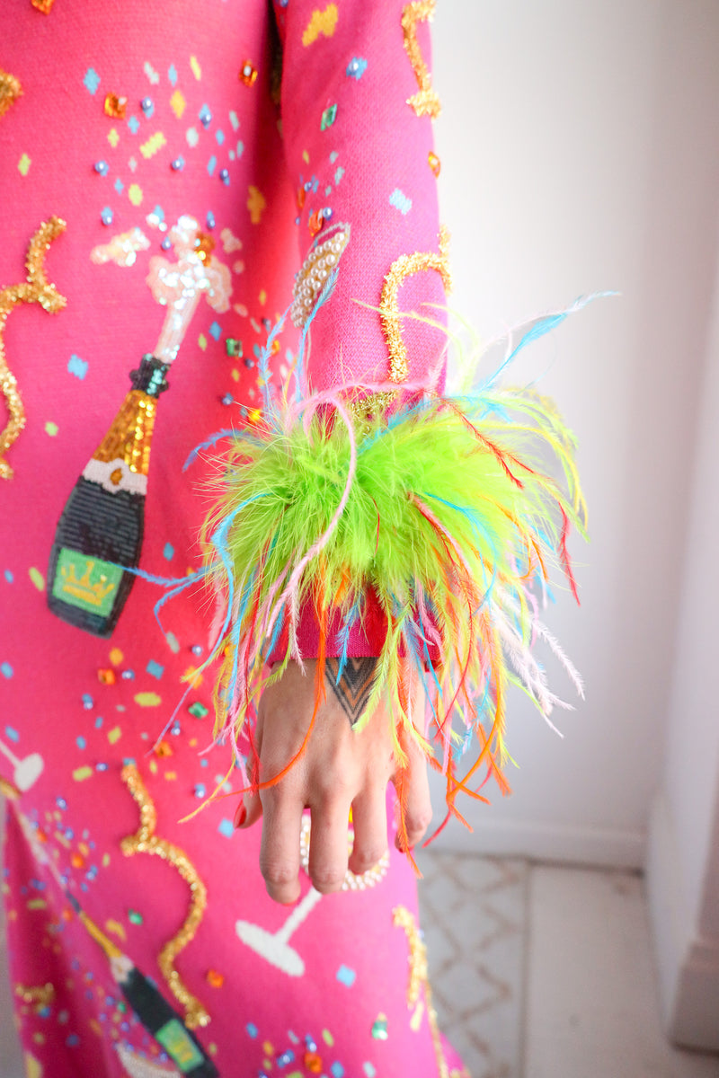 Queen Of Sparkles Champagne Feather Sleeve Dress 