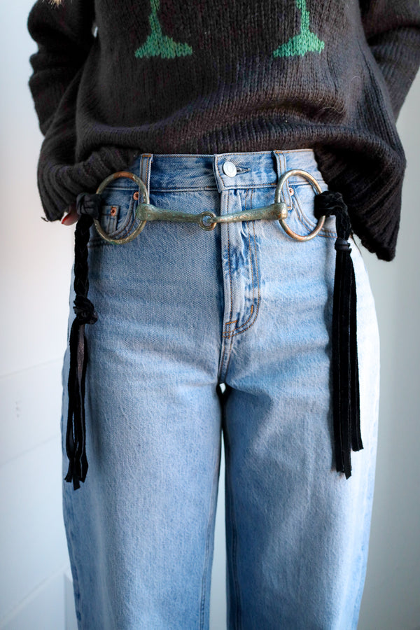 A Rare Bird Women's Bit and Braided Leather Belt- Black 