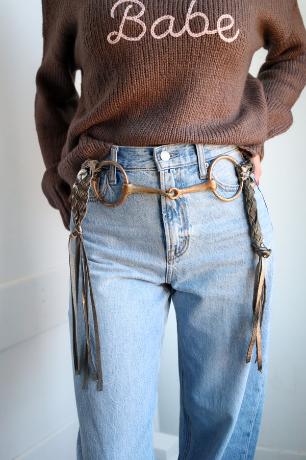A Rare Bird Women's Bit and Braided Leather Belt- Platinum 