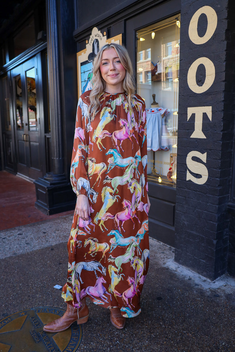 Odette Kena Brown Horse Print Dress