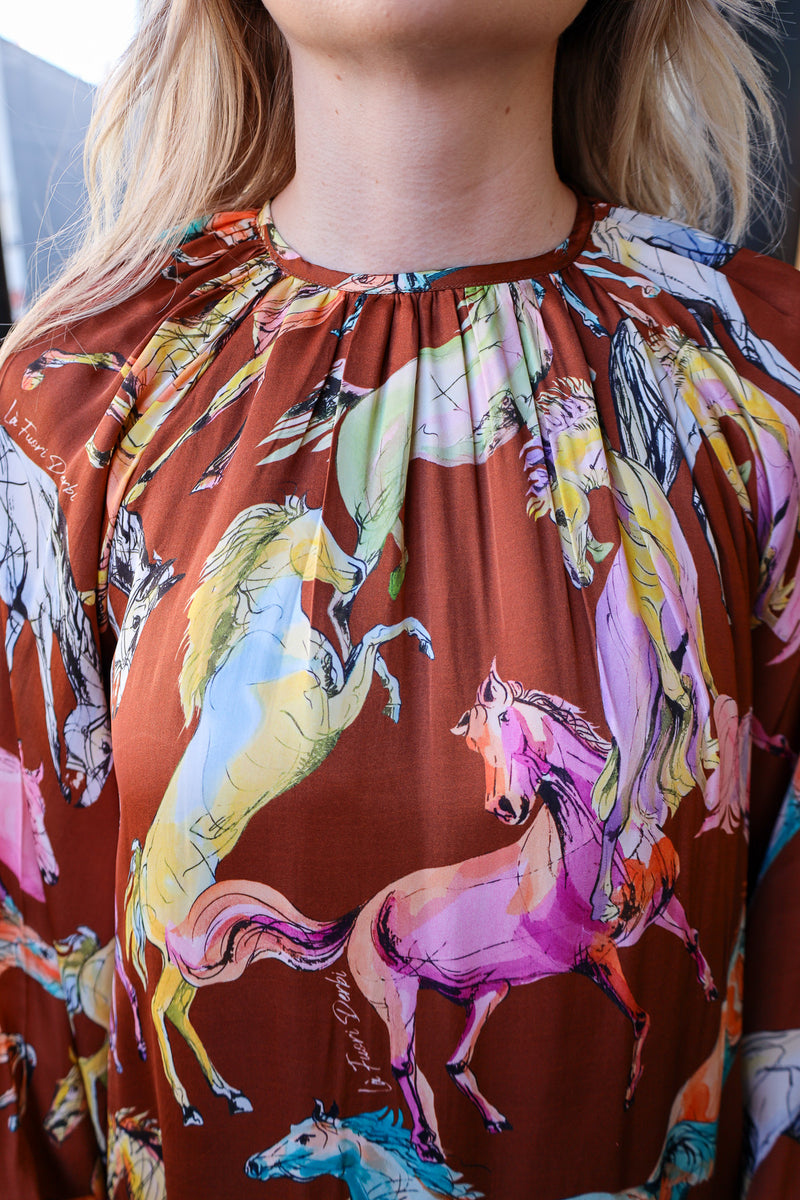 Odette Kena Brown Horse Print Dress