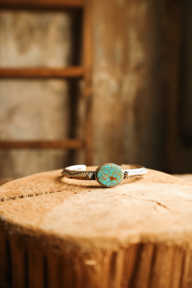 TURQUOISE OVOID STAMPED BAND CUFF