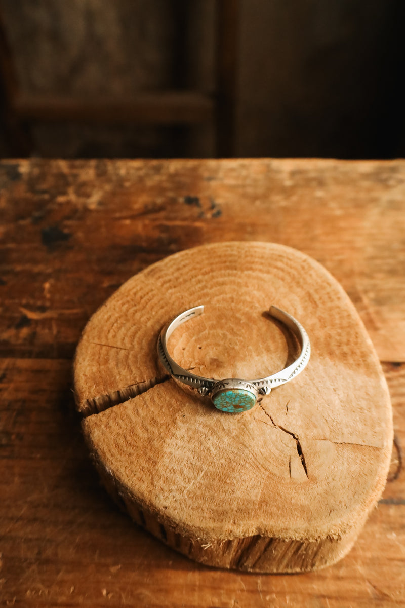 TURQUOISE OVOID STAMPED BAND CUFF