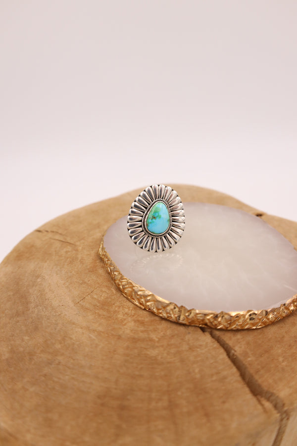 SONORAN GOLD TURQUOISE RIBBED RING- SIZE 7