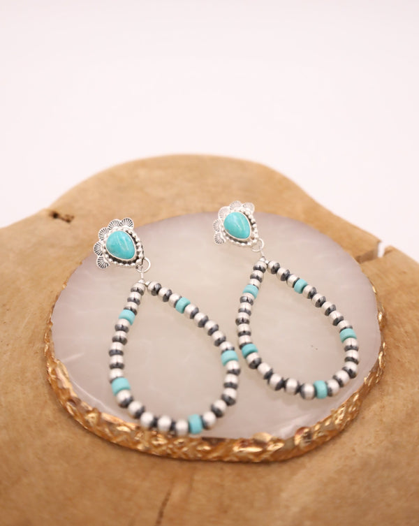 TURQUOISE WITH NAVAJO PEARL & TURQUOISE LOOP EARRING 