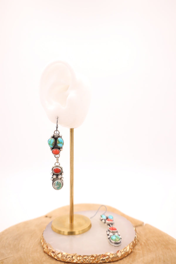 TURQUOISE AND RED CORAL DANGLE EARRING 