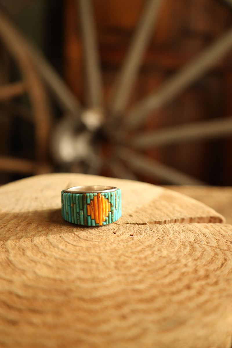 Spiny Oyster & Turquoise Thin Rods Ring