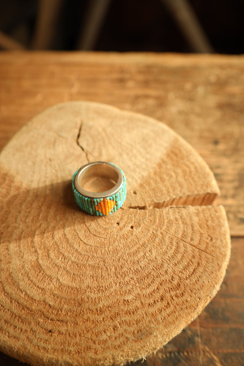 Spiny Oyster & Turquoise Thin Rods Ring