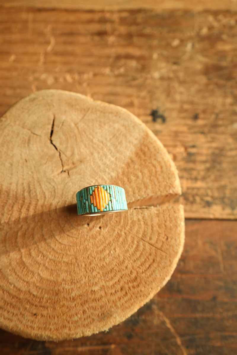 Spiny Oyster & Turquoise Thin Rods Ring