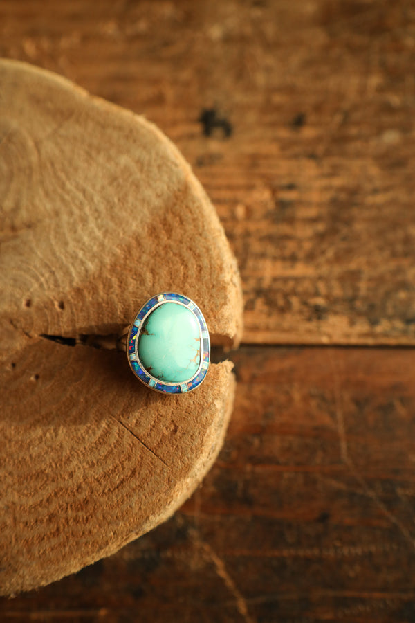 Turquoise Opal Boarder Ring- Size 12.75 