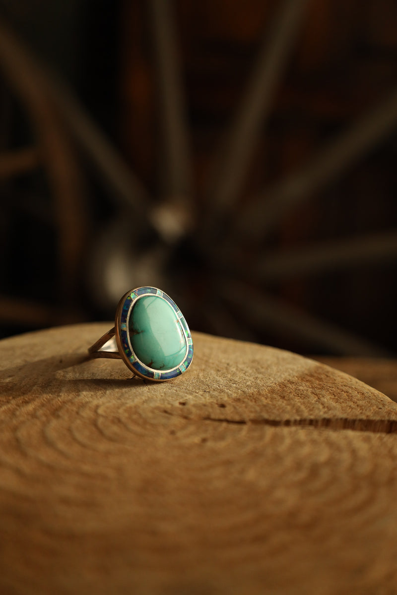 Turquoise Opal Boarder Ring- Size 12.75 