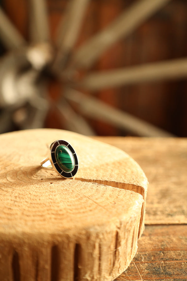 Oval Malachite Ring- Size 8.5