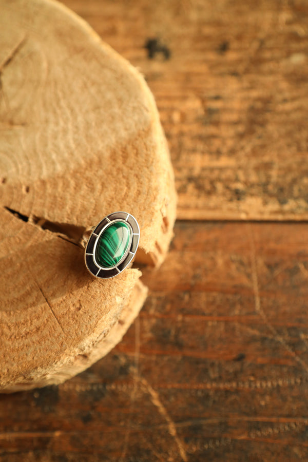 Oval Malachite Ring- Size 8.5