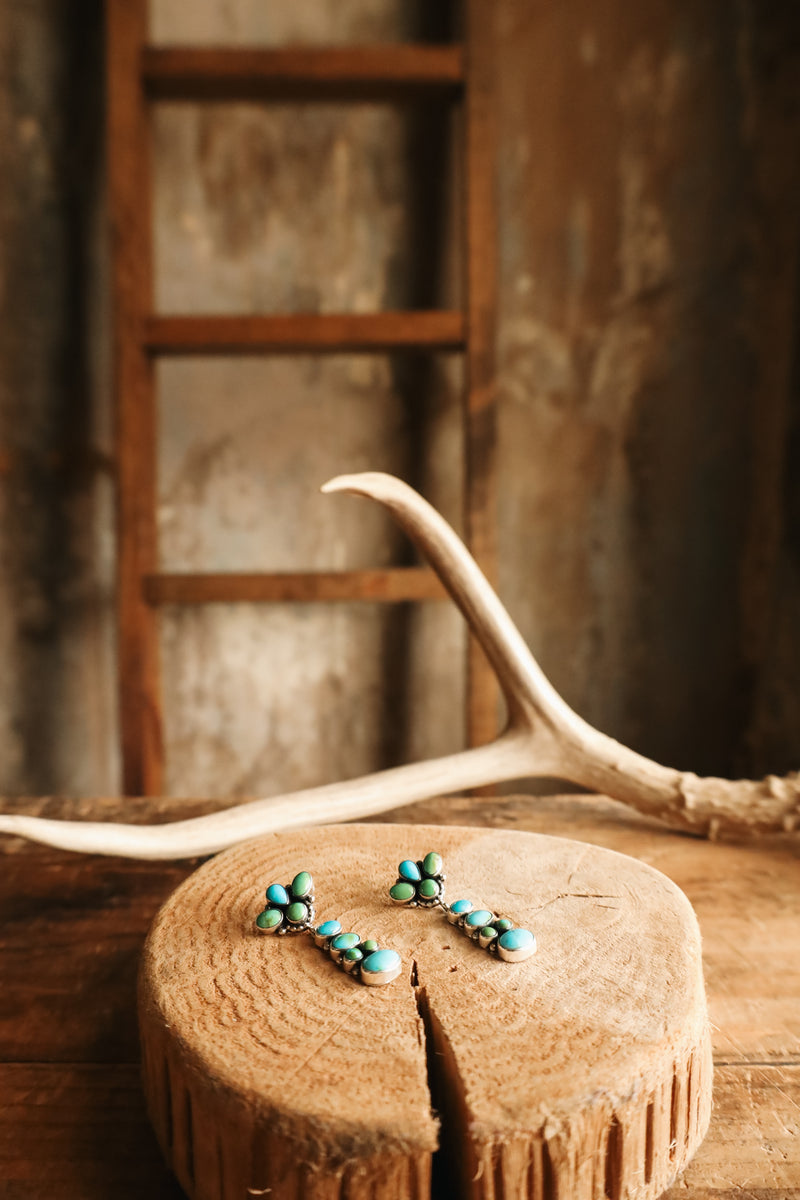 BLUE & GREEN TURQUOISE DROP POST EARRING.