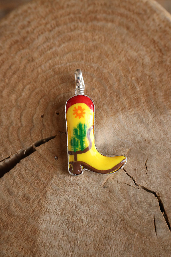Coreen Cordova Small Yellow Boot Cactus Pendant 