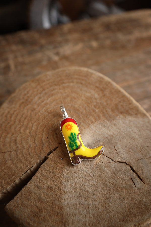 Coreen Cordova Small Yellow Boot Cactus Pendant 