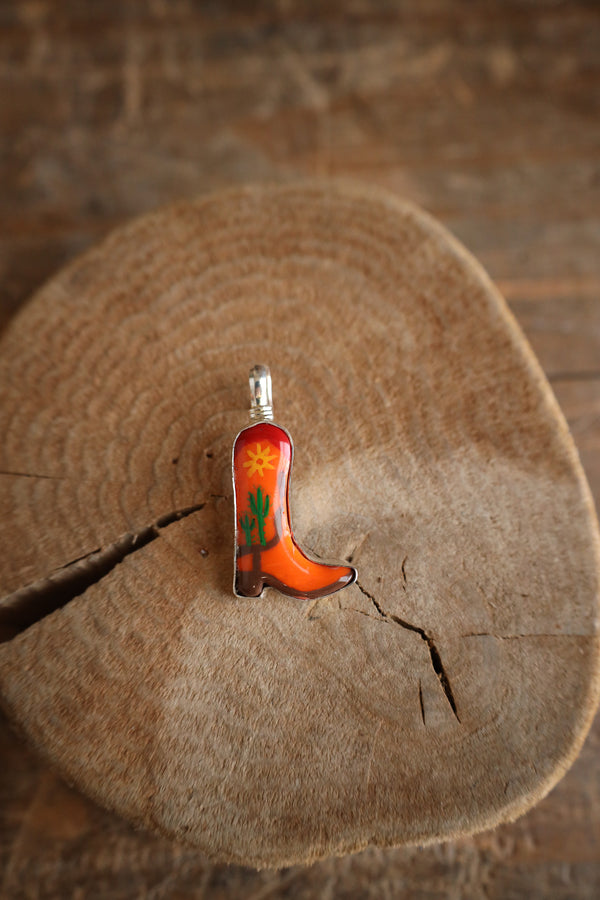 Coreen Cordova Small Orange Boot Cactus Pendant 