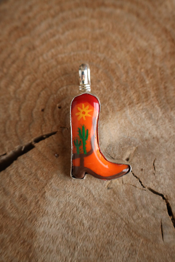 Coreen Cordova Small Orange Boot Cactus Pendant 