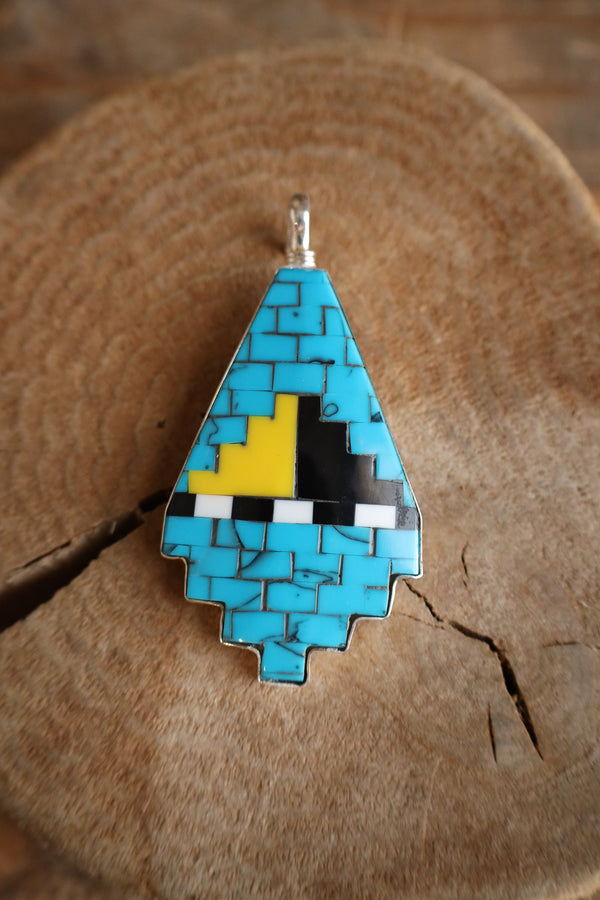 Coreen Cordova Blue Bricks Yellow Black Pendant 