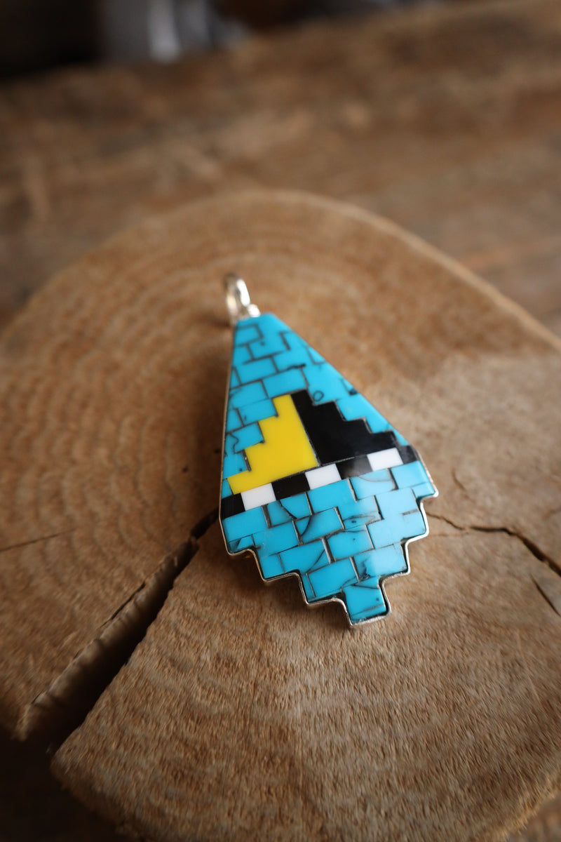 Coreen Cordova Blue Bricks Yellow Black Pendant 