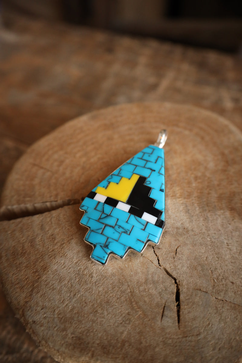 Coreen Cordova Blue Bricks Yellow Black Pendant 