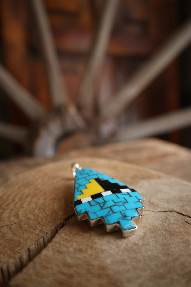 Coreen Cordova Blue Bricks Yellow Black Pendant 