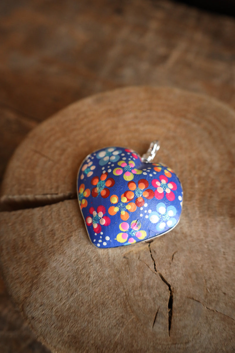 Coreen Cordova Blue Heart With Flowers Pendant 