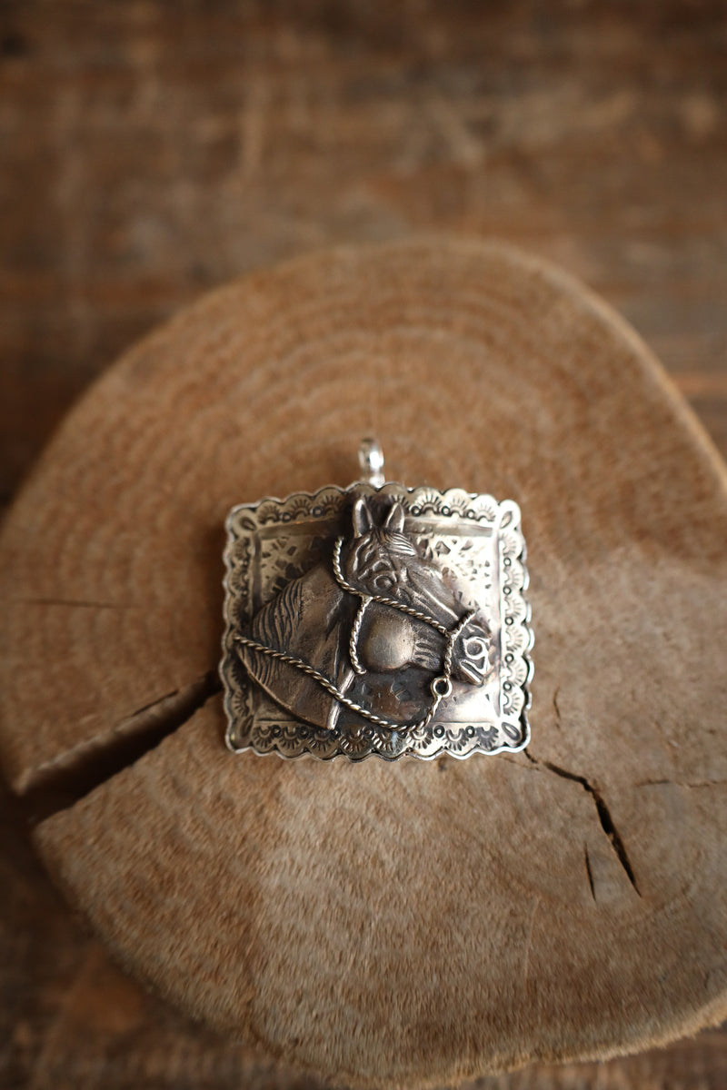 Coreen Cordova Horse Head Square Silver Pendant 