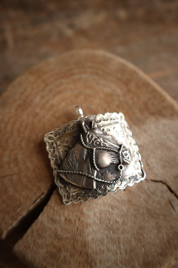 Coreen Cordova Horse Head Square Silver Pendant 