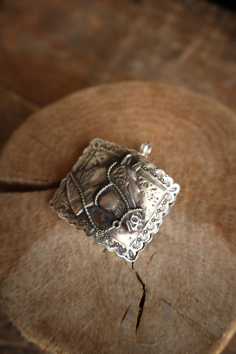 Coreen Cordova Horse Head Square Silver Pendant 
