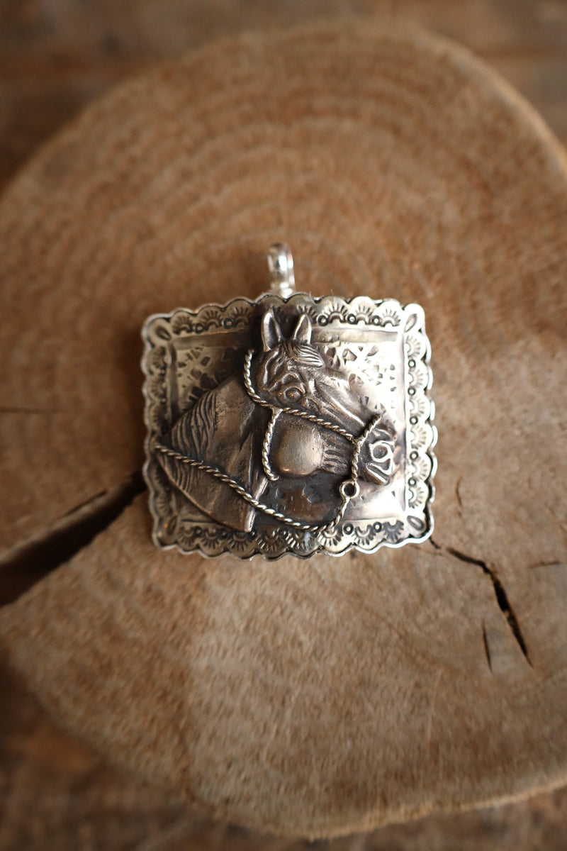 Coreen Cordova Horse Head Square Silver Pendant 