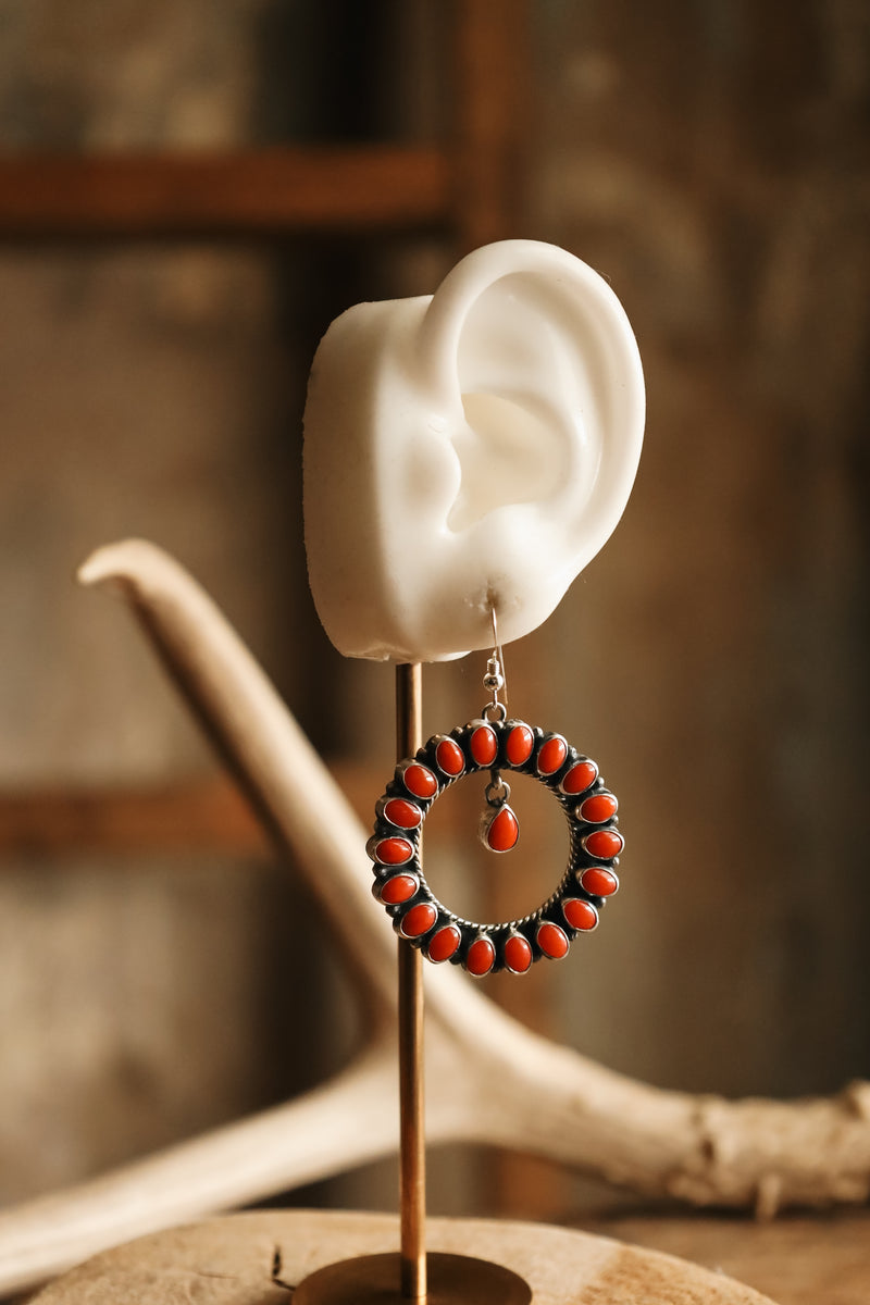 RED CORALS OPEN CIRCLE HOOK EARRING