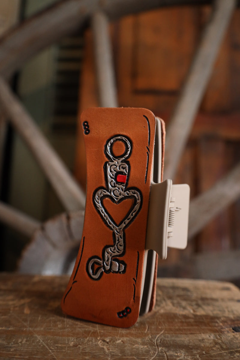 JRW Leather Horse Bit Heart Shape Claw Clip 