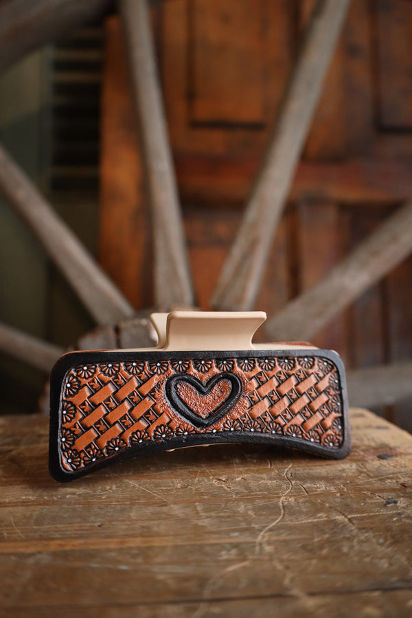 Tooled leather claw clip