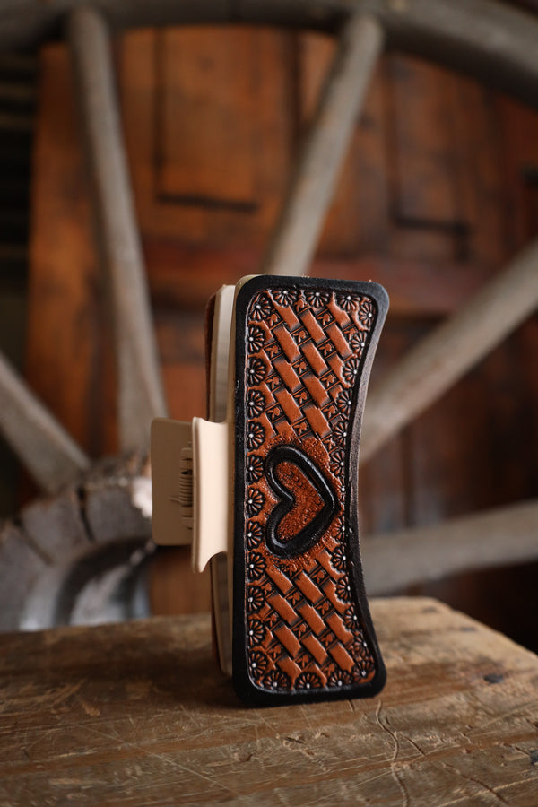 Tooled leather claw clip
