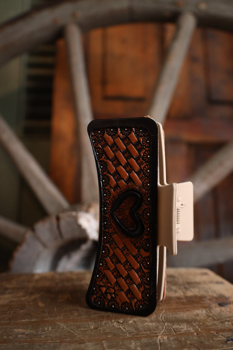 Tooled leather claw clip