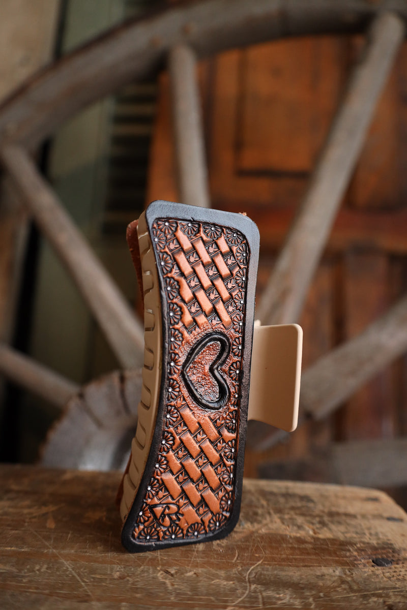 Tooled leather claw clip