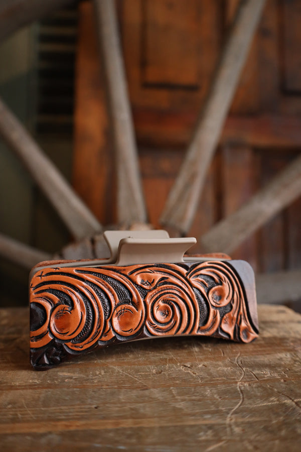 JRW Leather Scrolls Claw Clip 