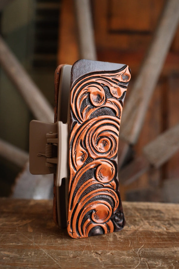 JRW Leather Scrolls Claw Clip 